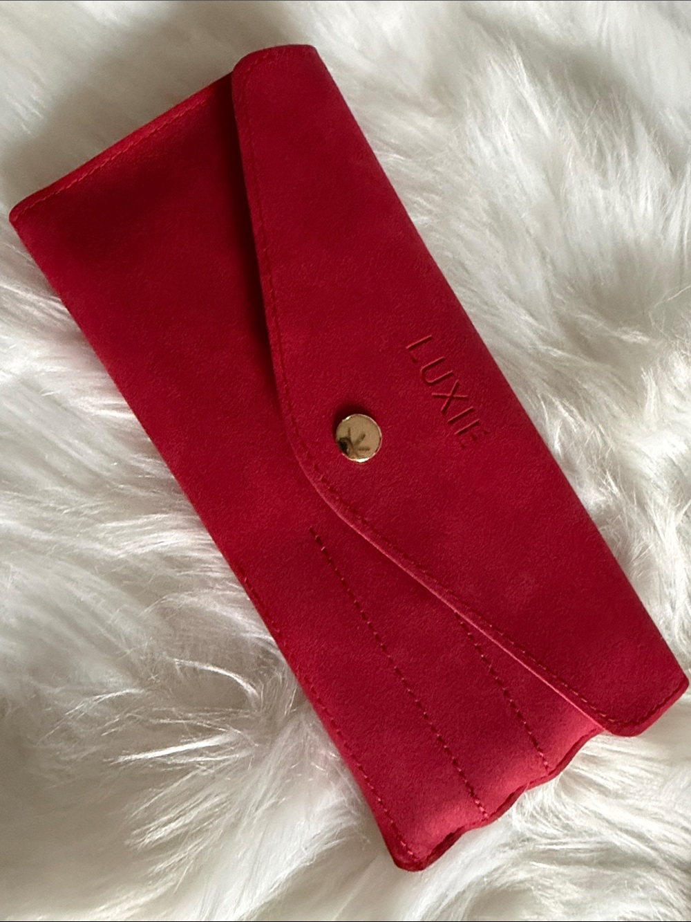 Luxie Red Suede Brush Pouch with Snap Closure